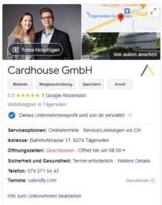 Google My Business Eintrag Cardhouse GmbH