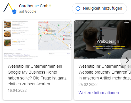 Google My Business Beiträge Cardhouse GmbH